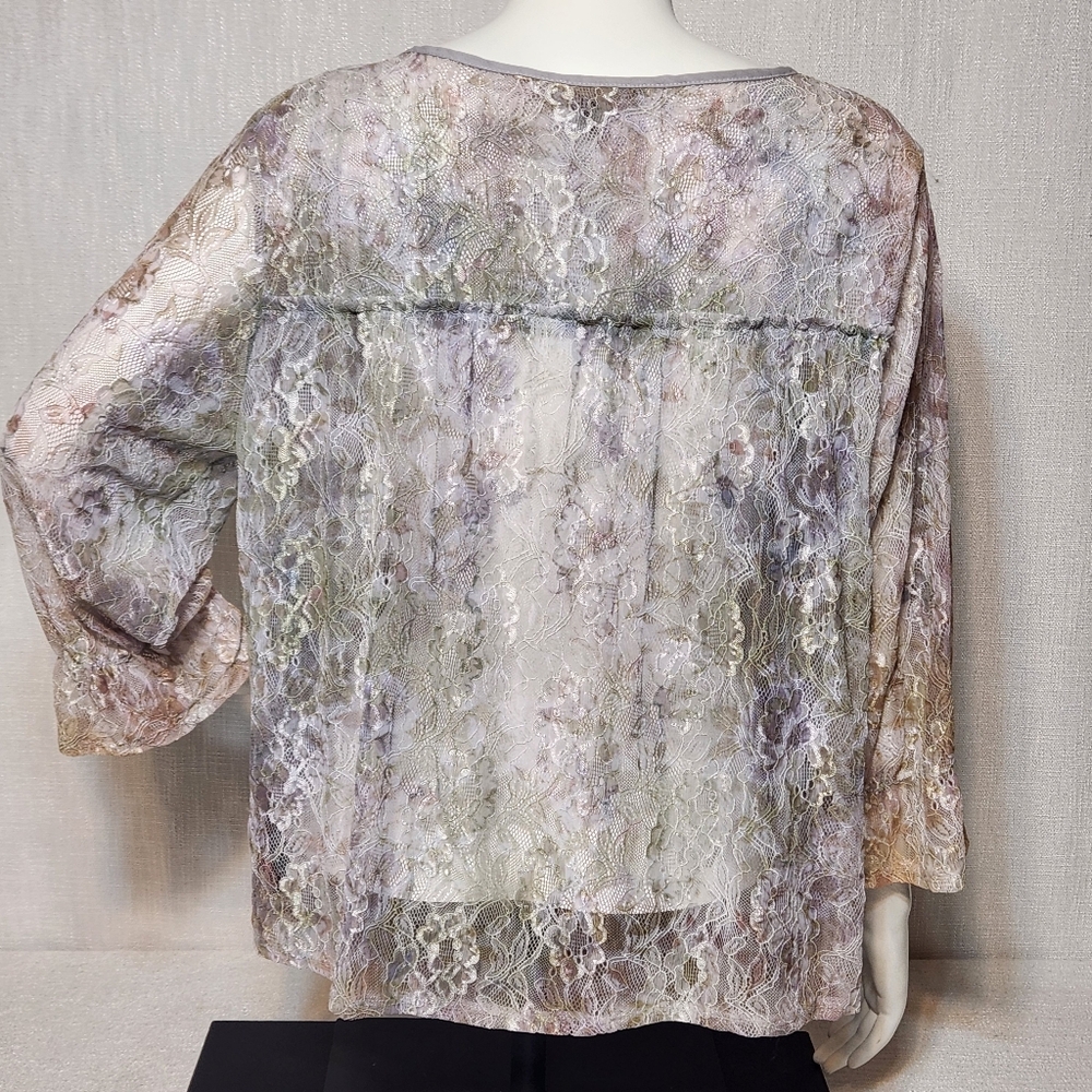 Zac & Rachel Women’s L Blouse Lace Fairy Whimsygoth Green Purple Burnout Look - Picture 5 of 10